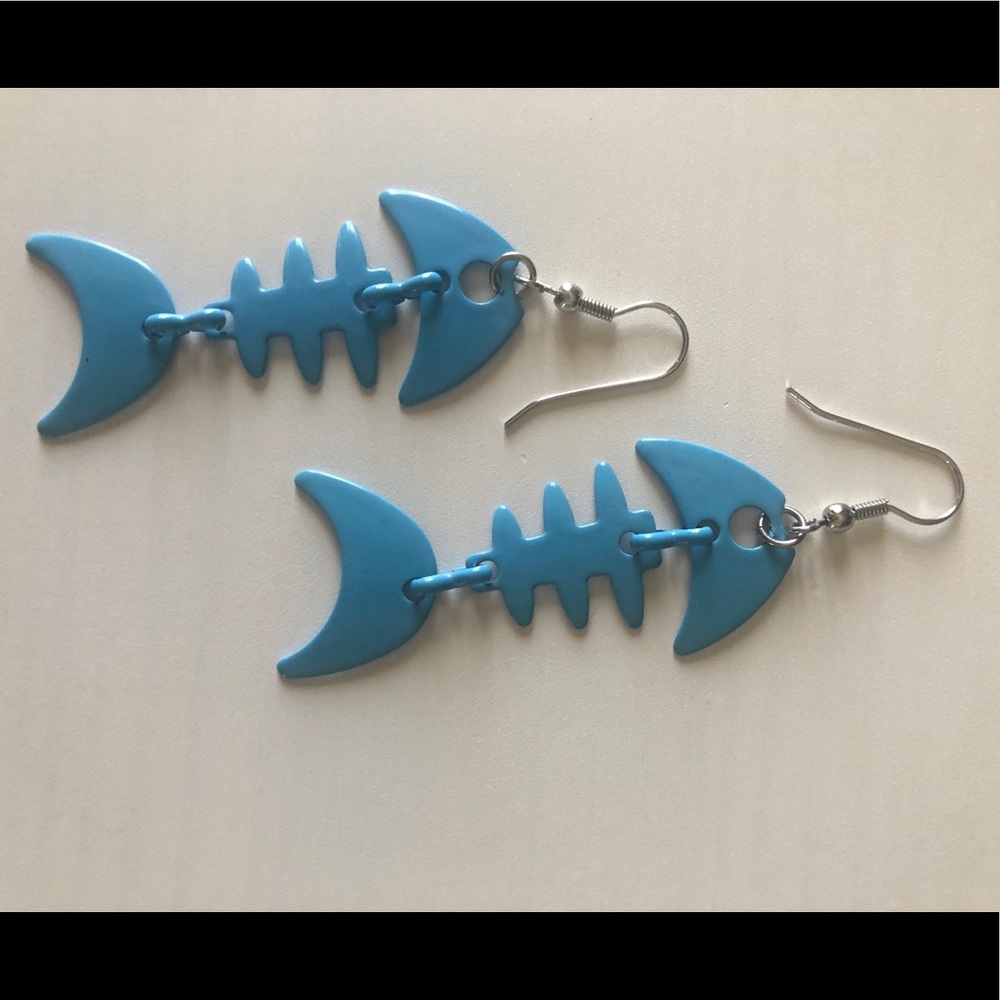 Blue fish bones earrings
